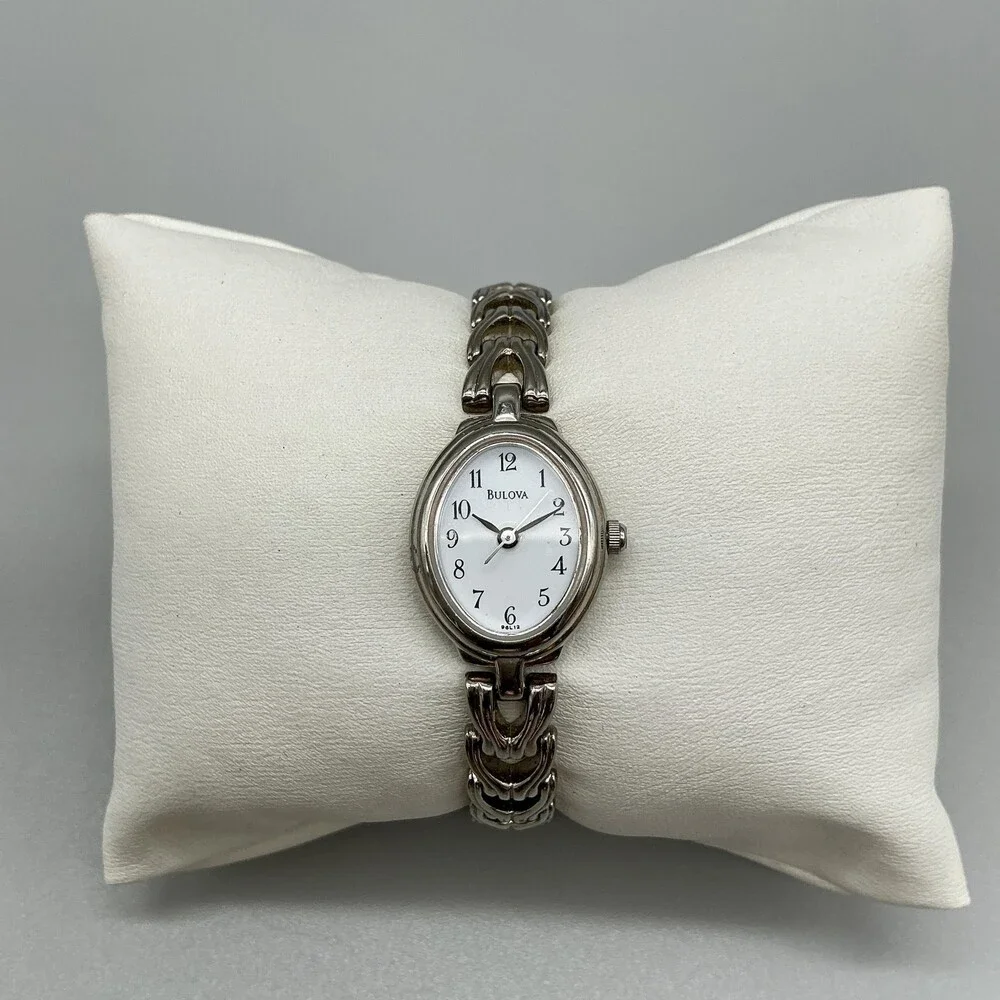 Bulova Womens Watch 17mm White Dial Silver Tone Bracelet New Battery 6.25